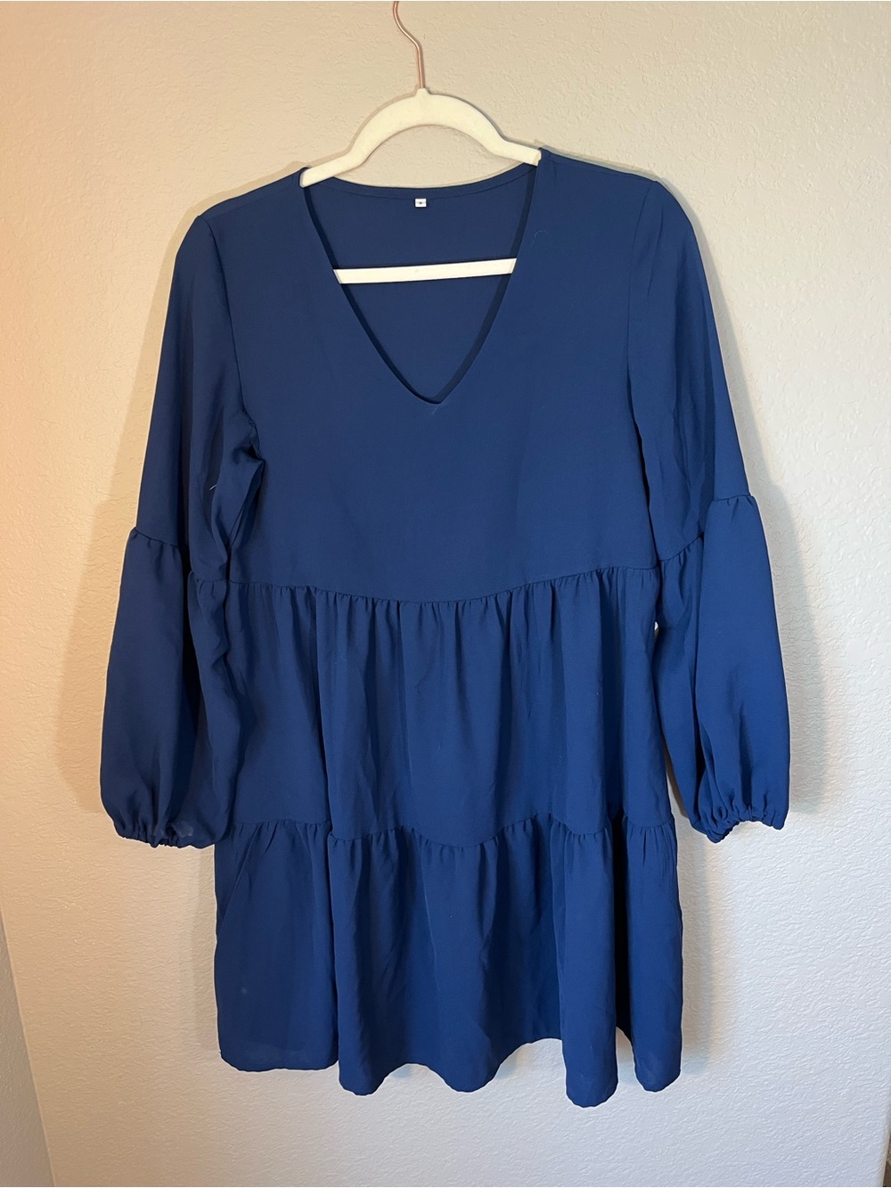 Cottagecore Blue Tiered Babydoll Dress Small Long Sleeve Boho Prairie Mini